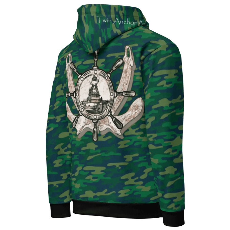 Teal Camouflage Twin anchor ship wheel & Tug CE Hoodie product image (8)