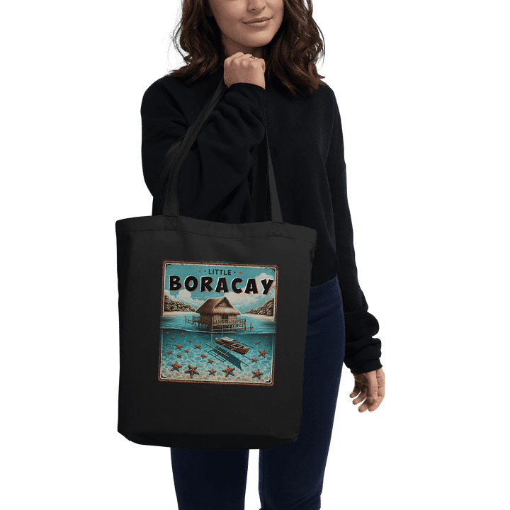 LITTLE BORACAY TOTE BAG, FLOATING COTTAGE BALSA AND FILIPINO BOAT BANGKA WITH STARFISH, CALATAGAN BATANGAS product image (1)