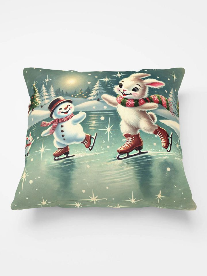 Bunny Rabbit and Snowman in a Winter Wonderland Pillow product image (2)