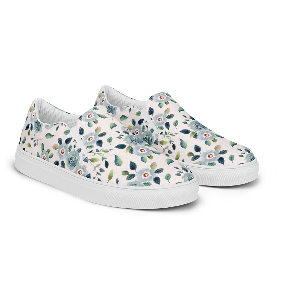 Floral Blue Flowers Pattern Womens Slip On Canvas Shoes product image (9)