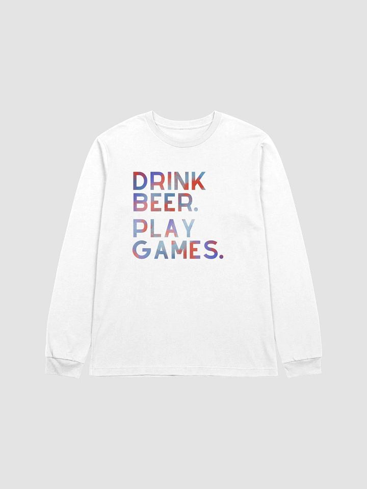 Drink Beer. Play Games. Long Sleeve Tshirt (Red & Blue) product image (1)