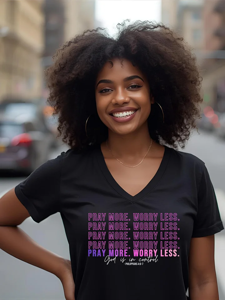 Pray More Worry Less 2.0 V-Neck Tee - Pink Gradient product image (1)