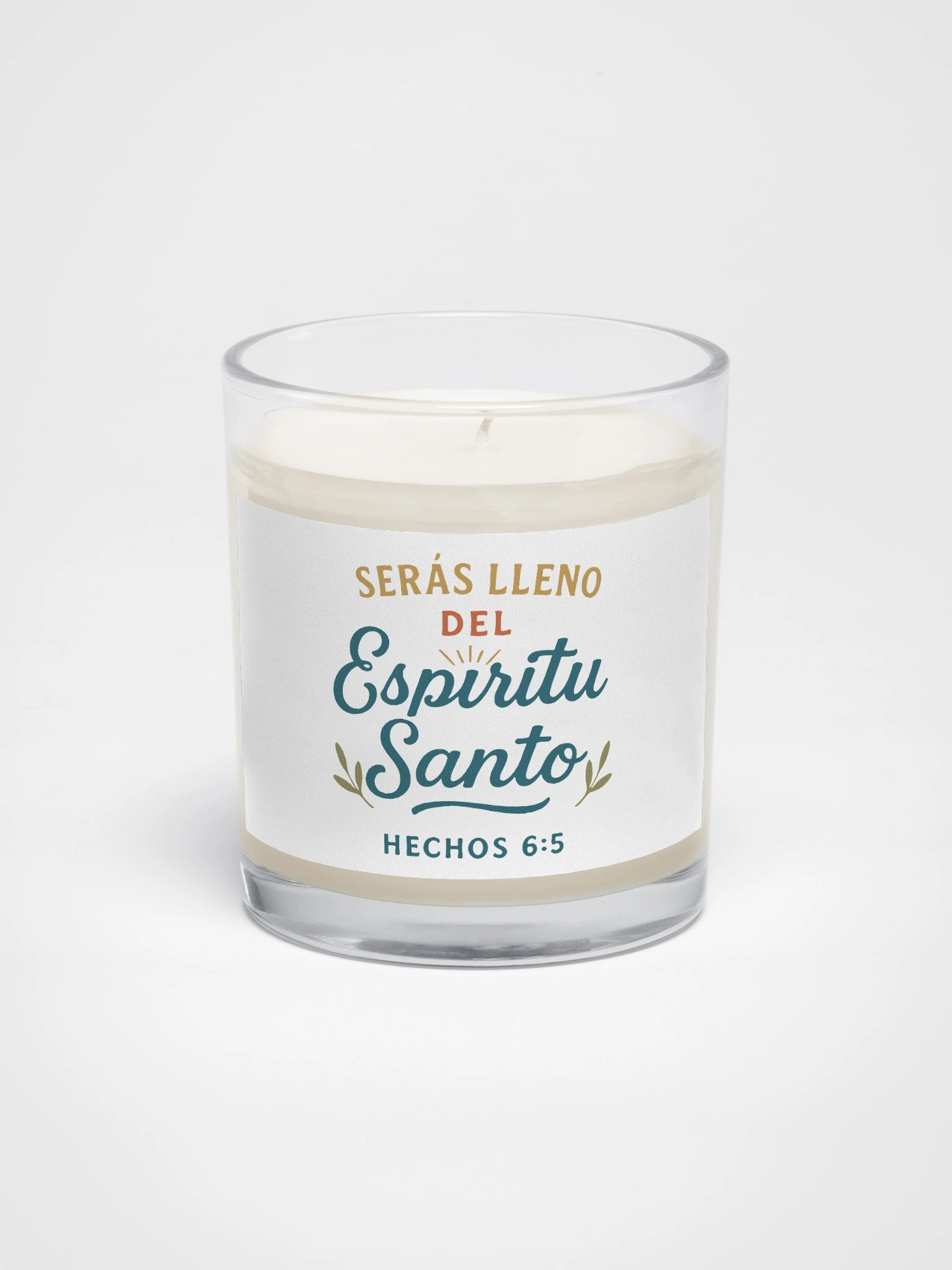 Faith-Inspired Candle – “Serás Lleno del Espíritu Santo” – Spanish Bible Verse product image (1)
