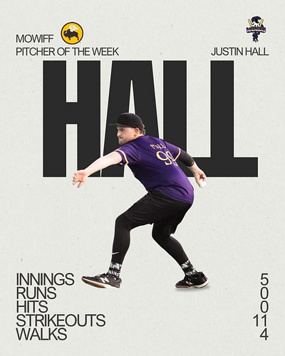 🚨 Pitcher of the Week 🚨 

Your week 12 Pitcher of the Week is:
@justin_wiffs 

In his 2nd game as a Mamba, Justin was lights ...