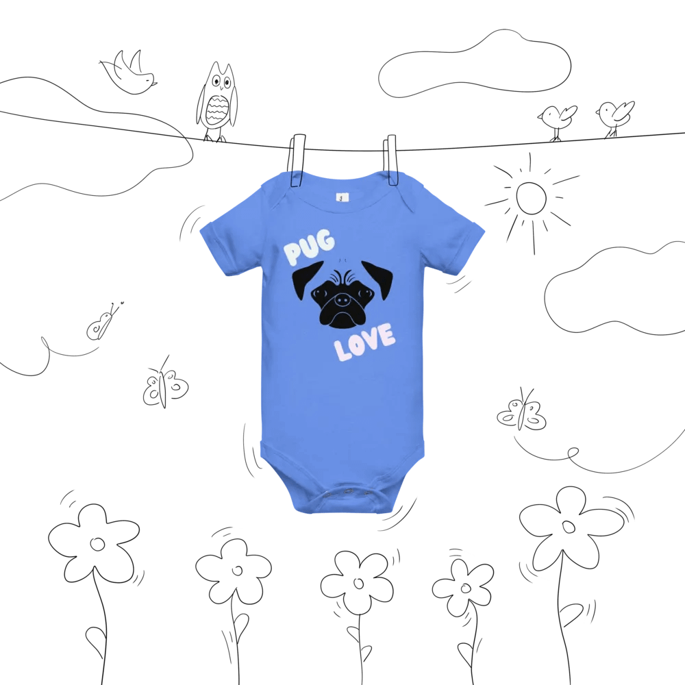 Pug Love Baby Onesie Heather Columbia Blue product image (9)