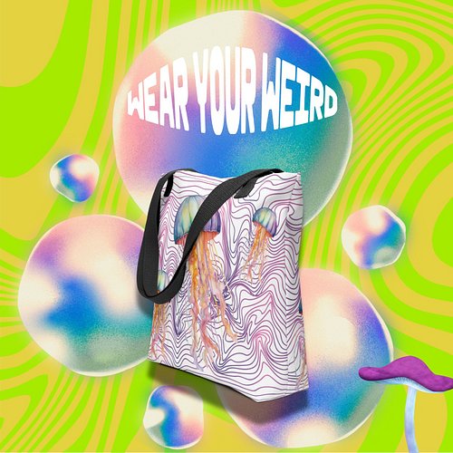 🪼 It’s the tote bag version of a trance track.
Jellyfish glide through gravity glitches, warping lines and logic while you wa...