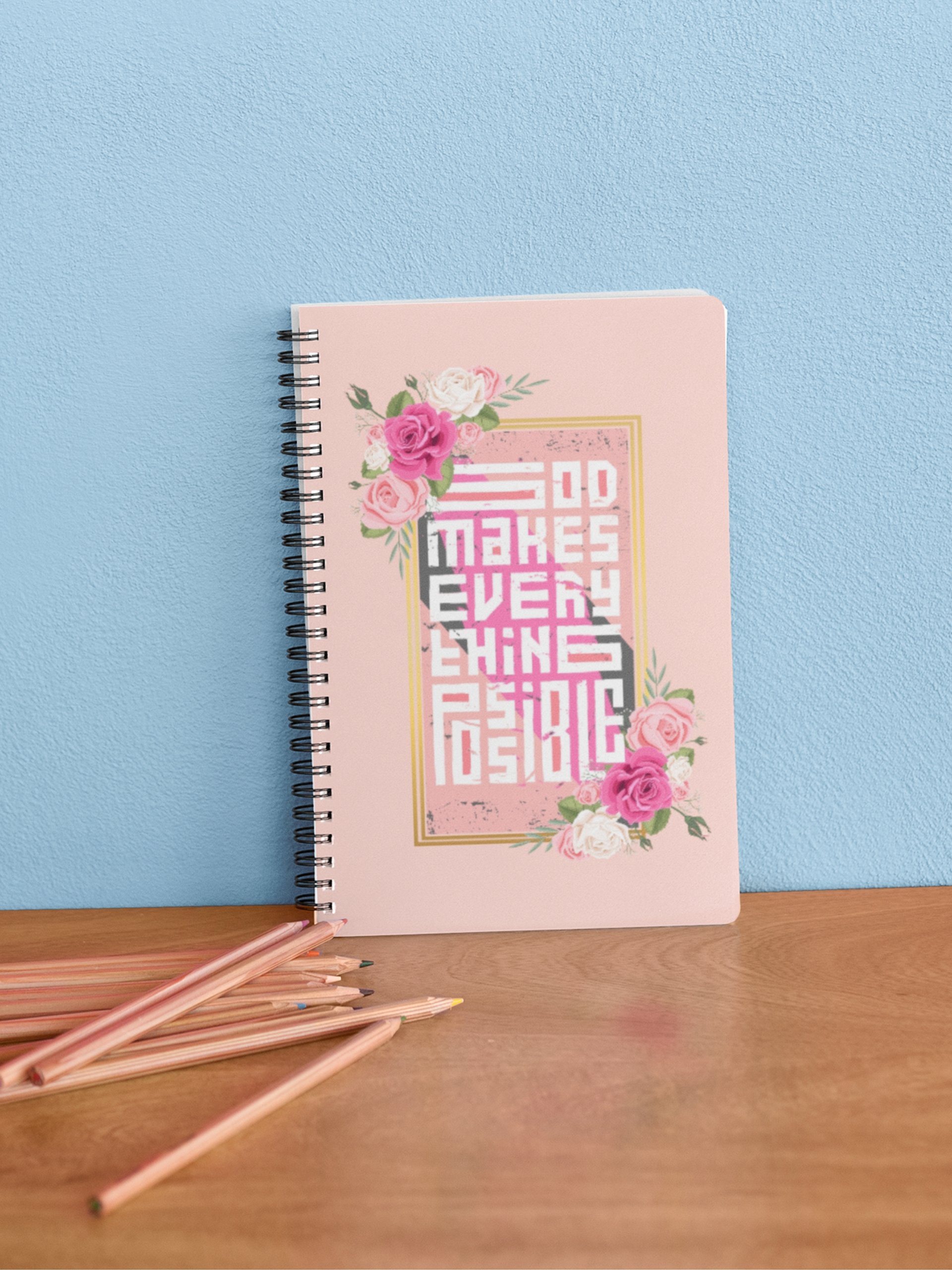 Pink Roses God Makes Everything Possible Journal product image (3)