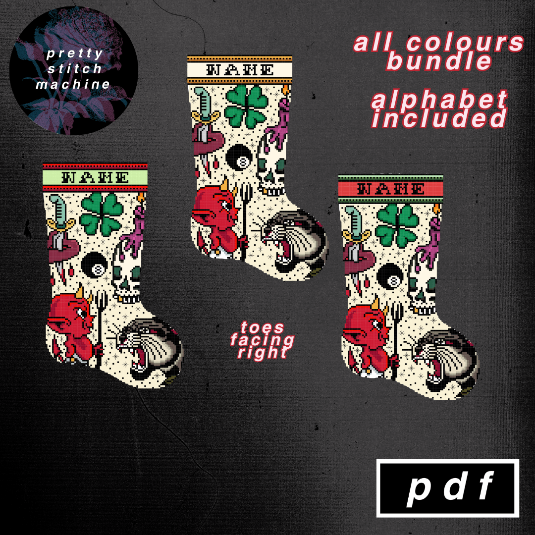 Traditional Tattoo Flash First Edition Right-Facing Christmas Stocking Pattern Bundle product image (1)