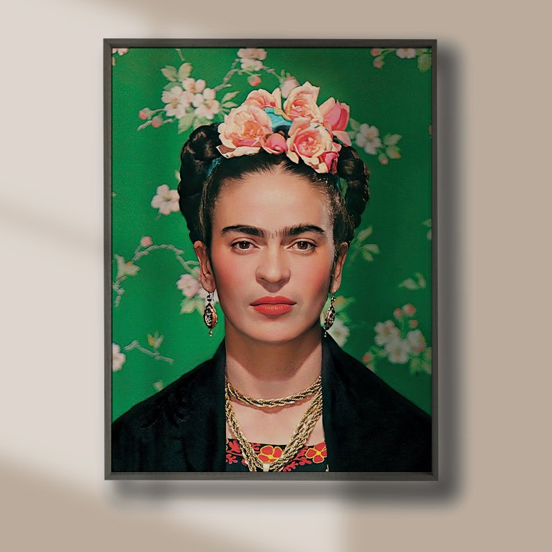 Frida Kahlo Portrait Photo in front of Green Floral Background product image (4)