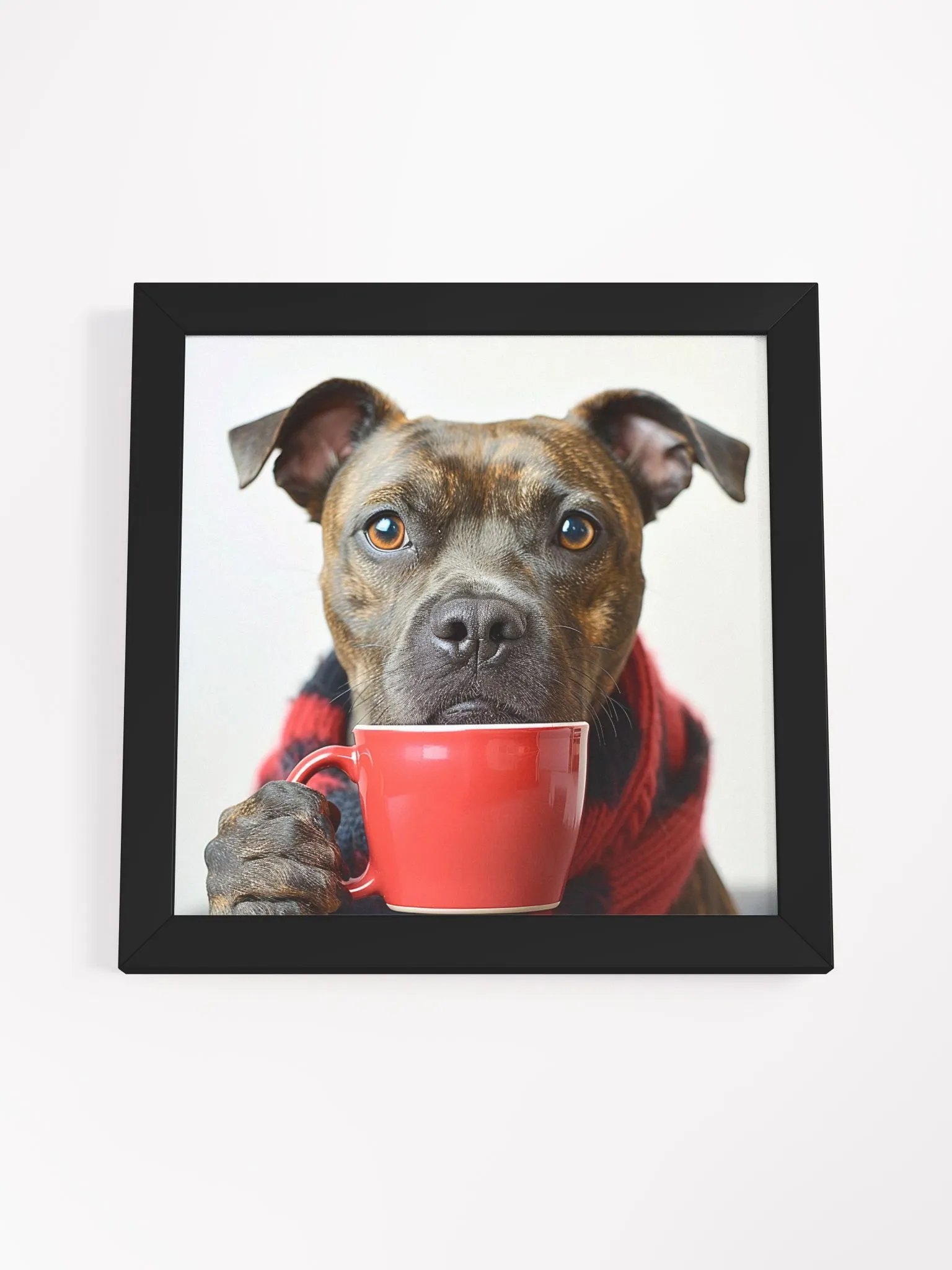 Cute Coffee Lover Staffordshire Bull Terrier Puppy Framed Wall Art product image (30)