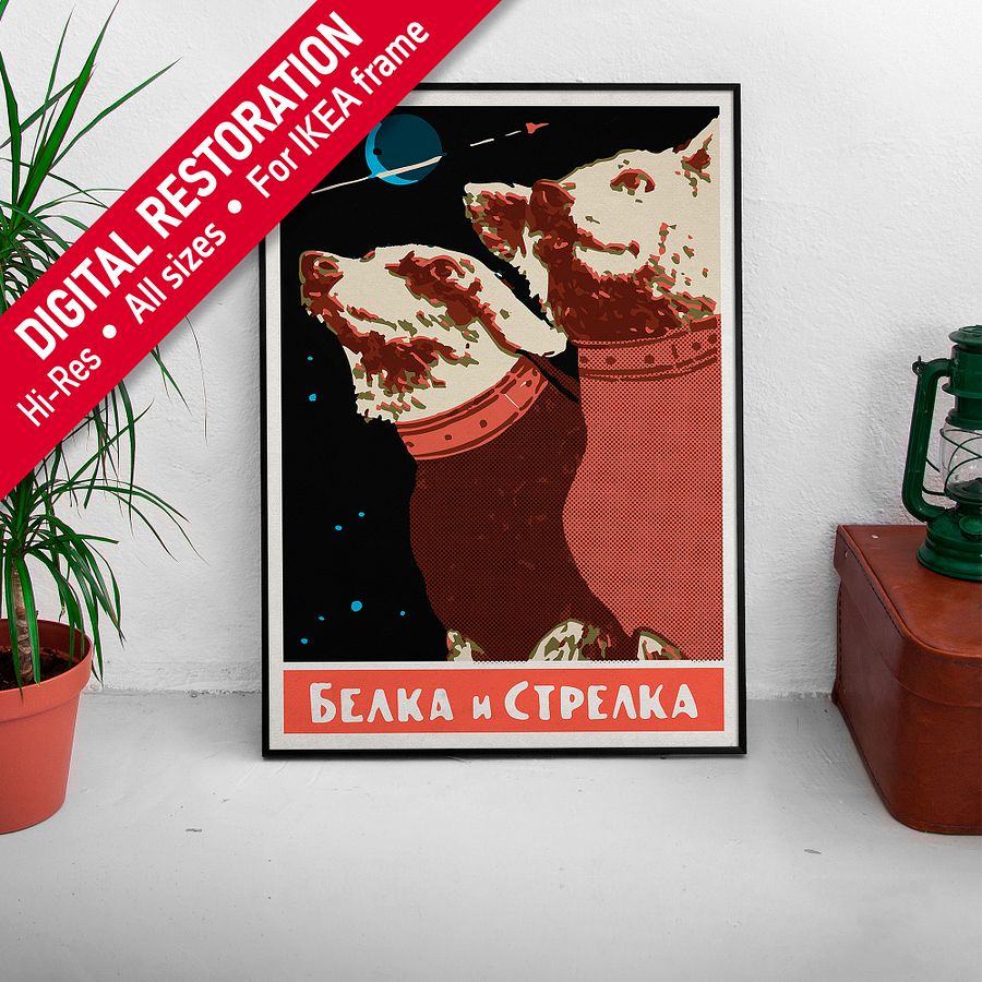 Belka and Strelka, USSR 1950s — Soviet vintage space art poster, soviet retro poster product image (25)
