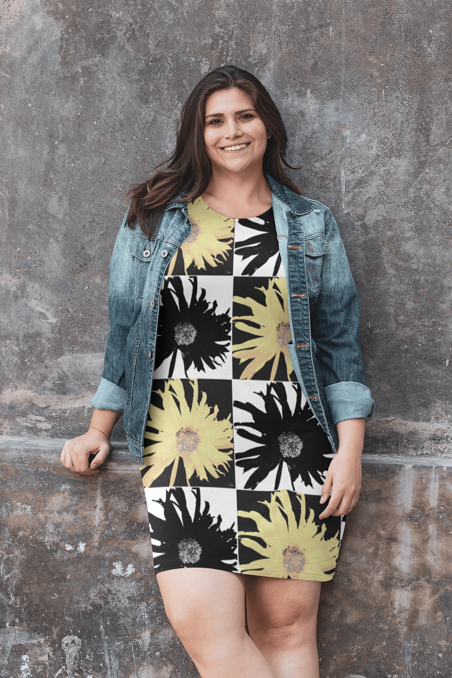 Abstract Black and Yellow Daises Ladies T Shirt Dress product image (9)