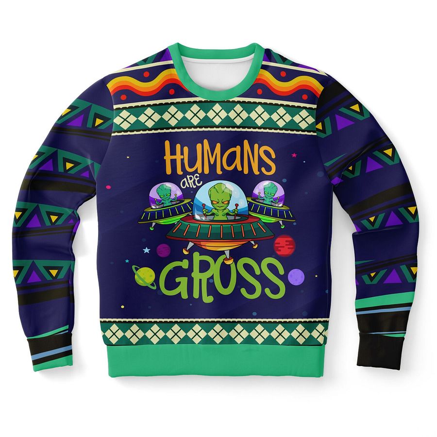 "Humans Are Gross" Alien Christmas Sweatshirt | Quirky Space-Themed Ugly Xmas Sweater | Offbeat Holiday Outfit product image (9)