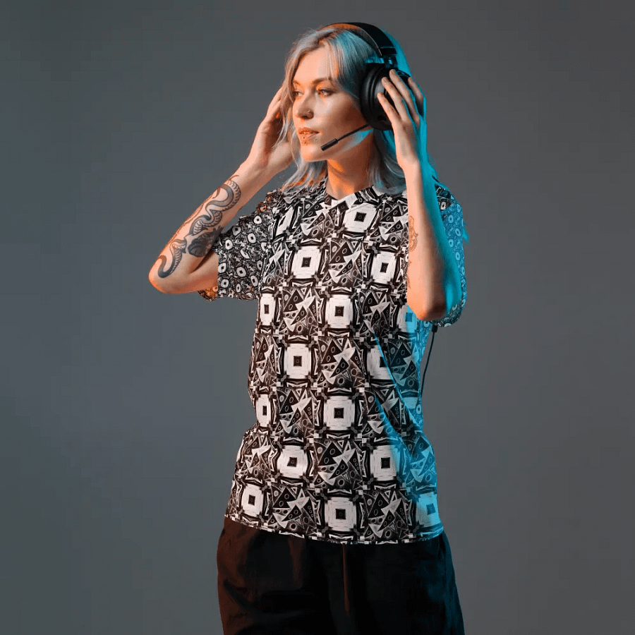 Abstract Black and White Triangles with Squares Unisex V Neck Sports Jersey product image (3)