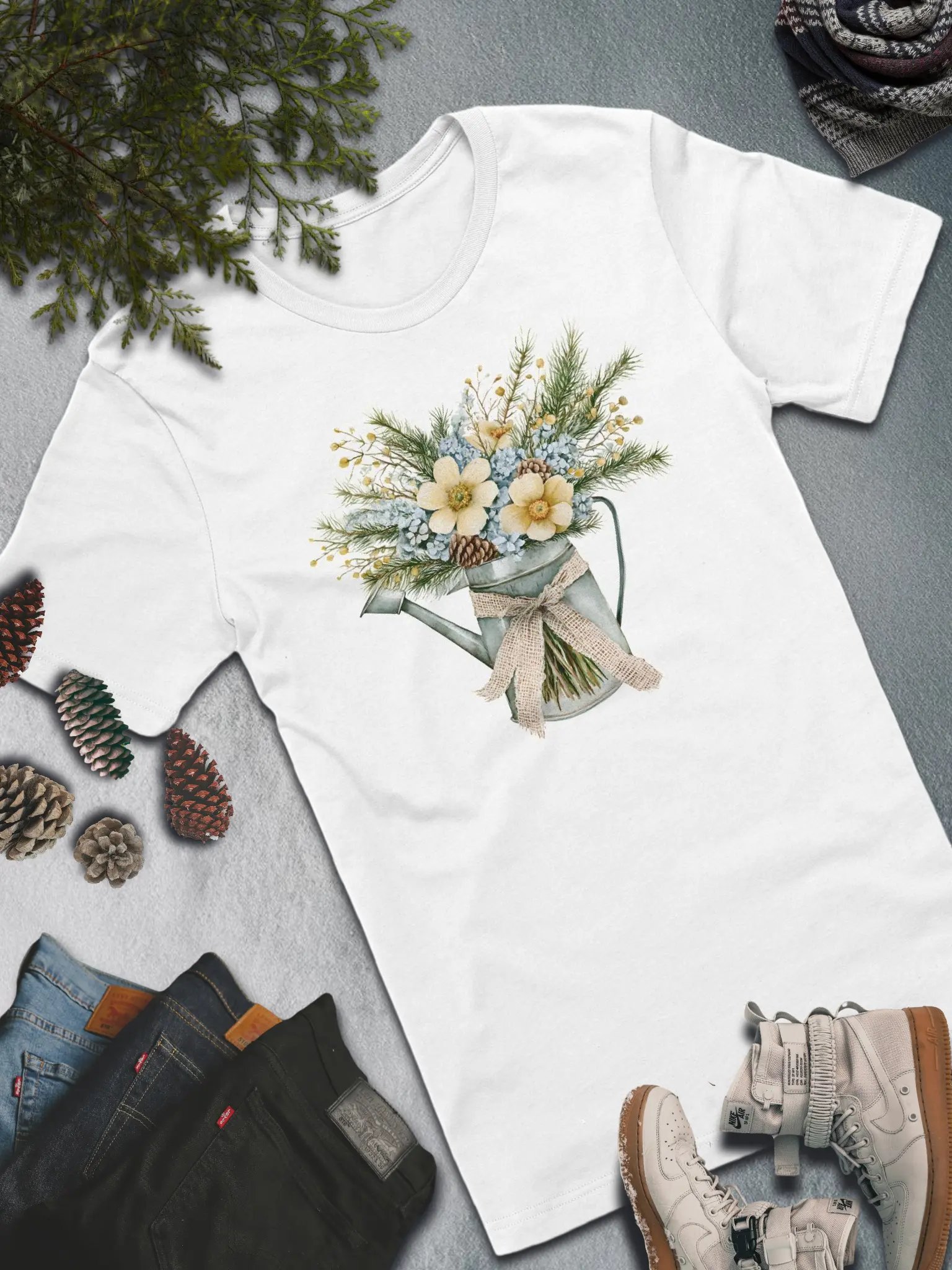 Rustic Winter Floral T-Shirt – Cozy Nature-Inspired Fashion product image (5)