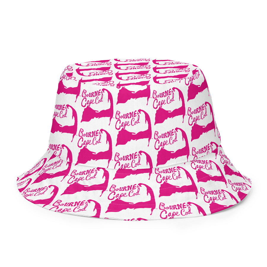 Adults Unisex | Reversible Bucket Hat | BOURNE to Cape Cod™ x BRN.2C.C.™ All-Over Logo Print | Coastal Style Sun Hat | Vibrant Pink & White product image (8)