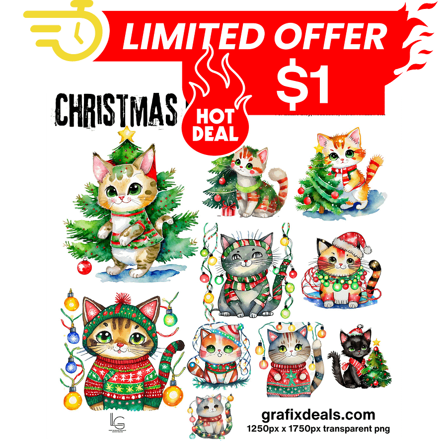$1 Deal! Cute Christmas Cat Graphics Bundle product image (1)