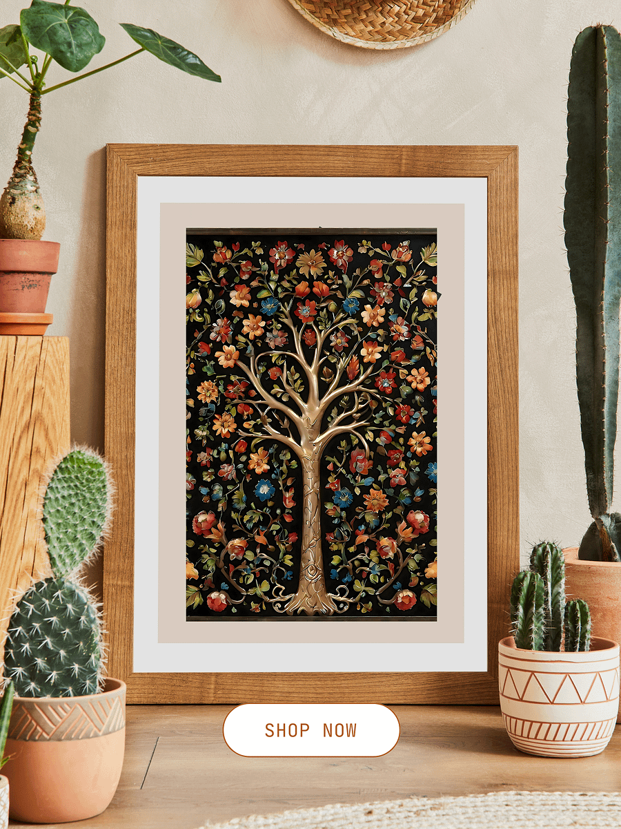 Indian Tree of Life Vintage Folk Art | Blossoming Tree | Floral Print Pichwai Painting | Bohemian Wall Art product image (3)