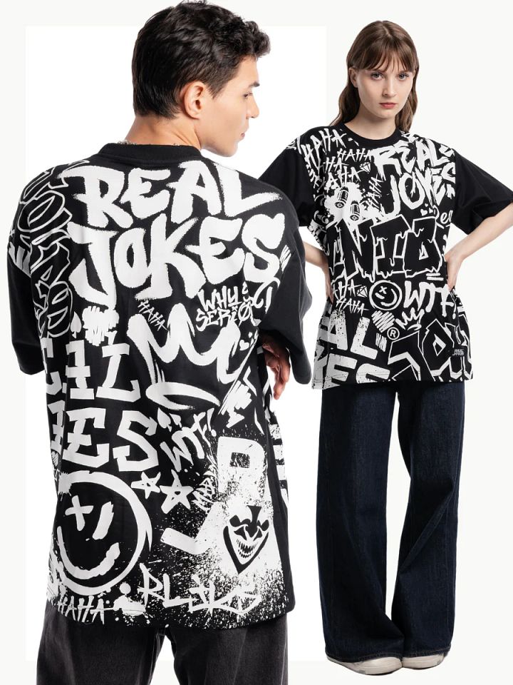 REAL JOKES SCATTERED - BLACK Oversized Unisex Tshirt product image (2)