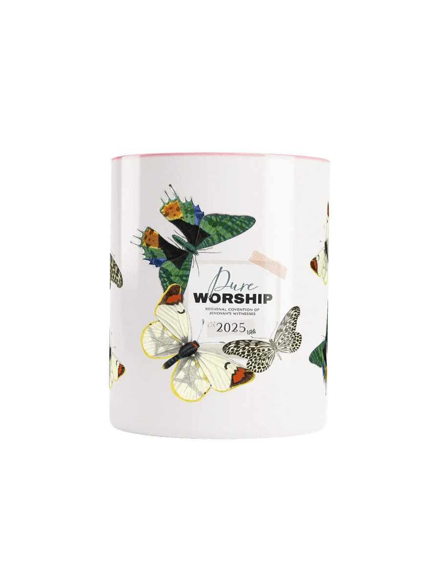 2025 "Pure Worship" Butterfly Collage Two-Tone Glossy Mug product image (1)