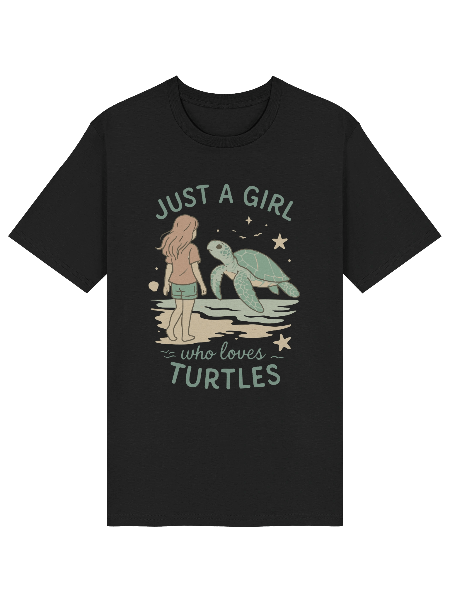 Graphic with Pastel Colors and Retro Hand-Drawn Text ‘Just a Girl Who Loves Turtles’ product image (19)
