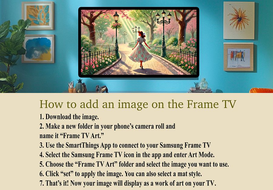 Spring Samsung Frame TV Art, Walk in the Park Painting, Cherry Blossoms, Retro, Vintage Style, Digital Download product image (6)