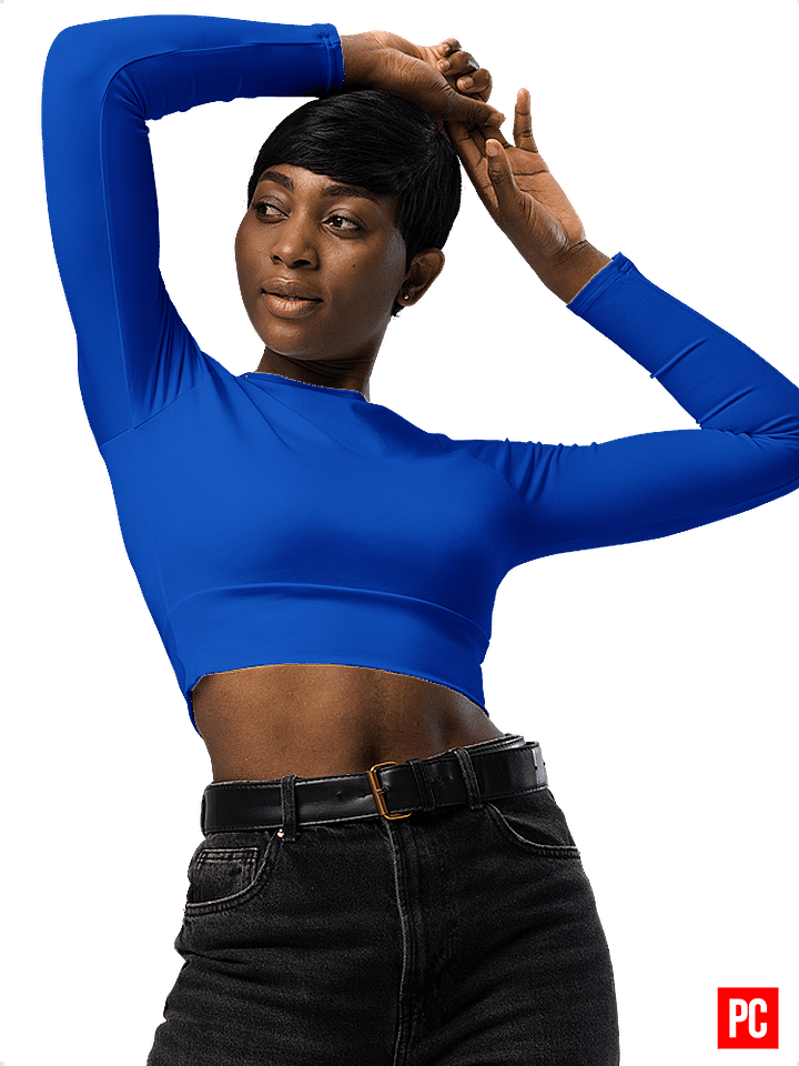 Plain Color Absolute Blue Long Sleeve Crop Top product image (1)