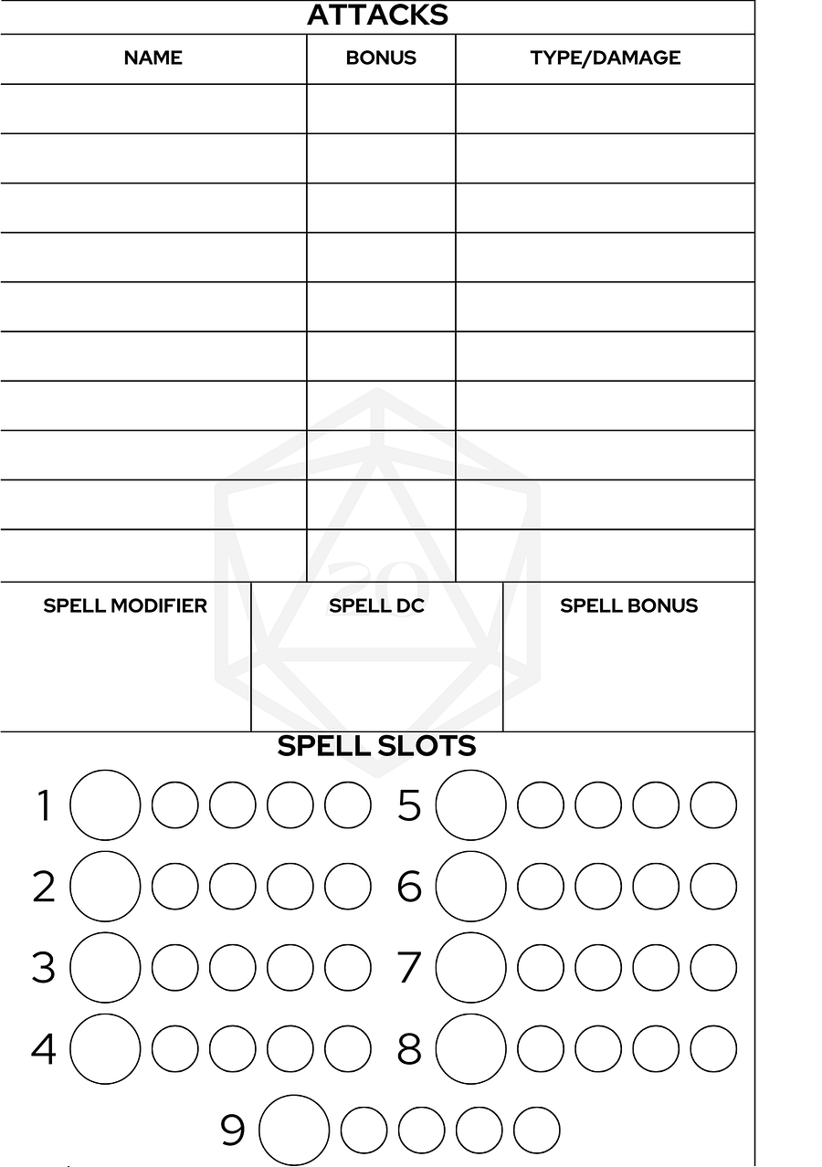 Simple A5-Sized Dungeons & Dragons Character Sheets product image (3)