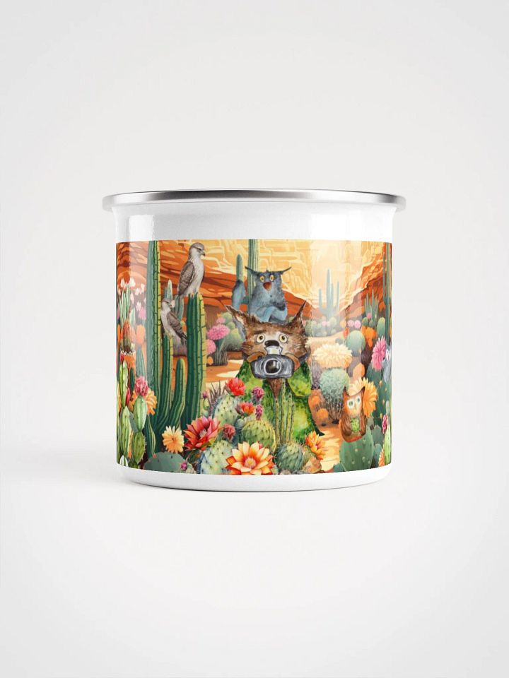 Desert Bloom: A Tale of Resilience Enamel Mug | Durable Outdoor Drinkware product image (1)