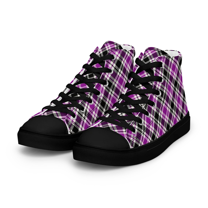 Purple, Black, & White Plaid Men's High Top Shoes product image (2)