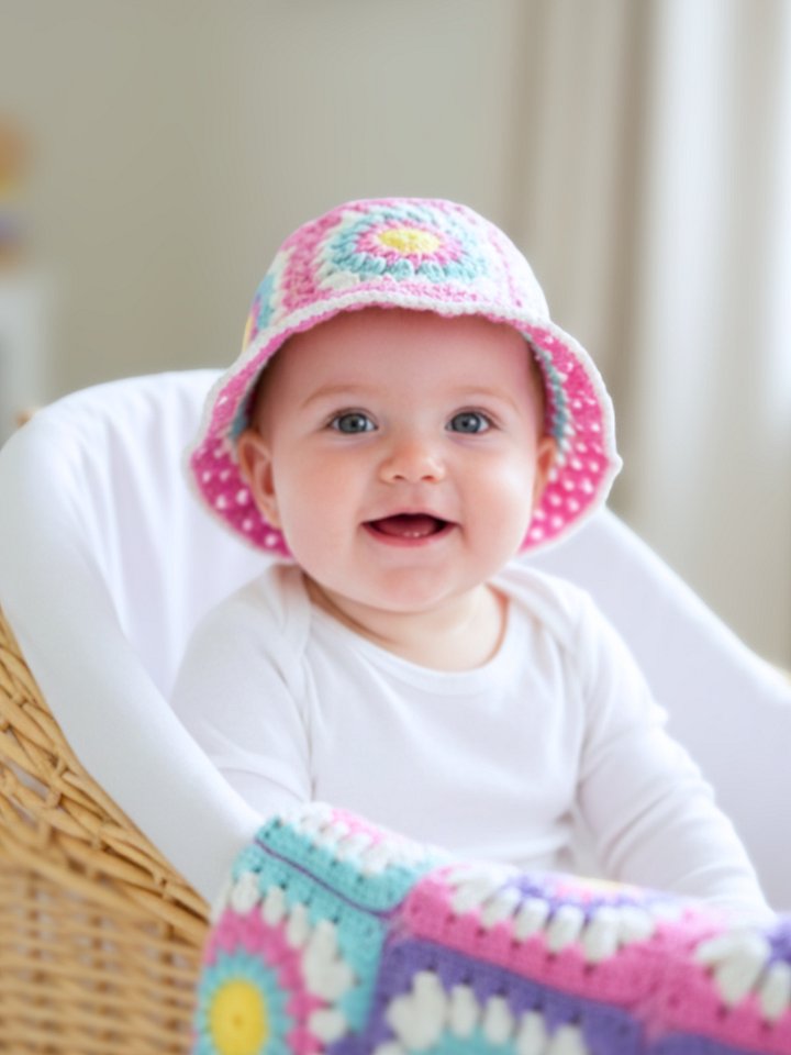 Sunburst Crochet Bucket Hat Pattern – Granny Square Summer Hat – DIY Colorful Festival Hat – Crochet PDF Pattern product image (1)