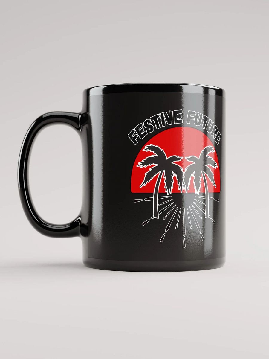 Festive Future - Sunset Beach Scene Black Coffee Mug product image (1)