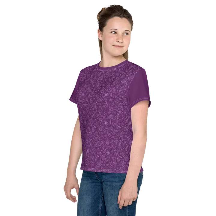 Dark Purple Floral Youth Crew Neck T-shirt product image (2)