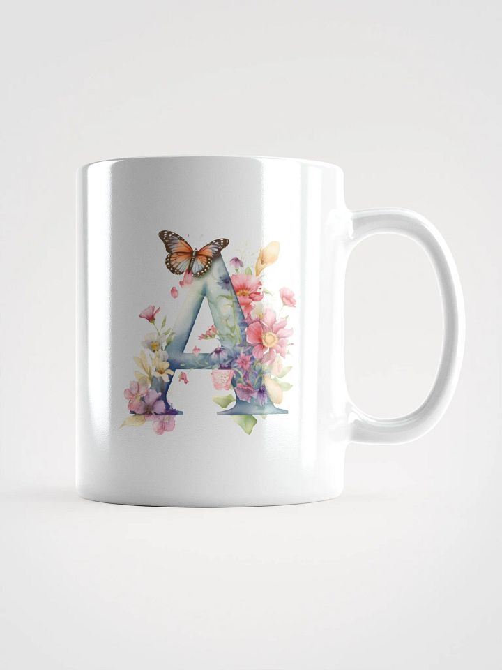 Letter A Monogram Floral Fantasy White Glossy Mug product image (3)