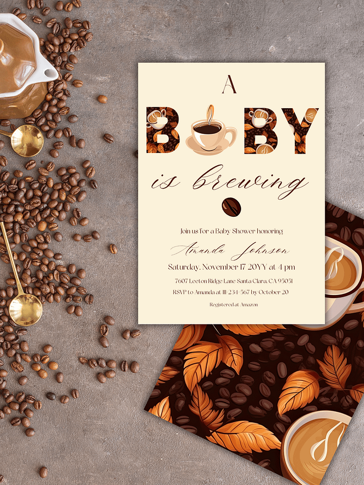 Coffee Themed Baby Shower Invite, Rustic Brown Baby Shower Party, A Baby is Brewing Brunch Invitation, Digital Download Canva Template product image (2)