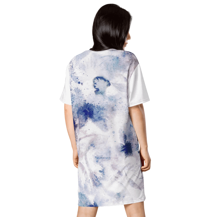 Blue White Watercolour Flower Pattern T-shirt Dress product image (1)