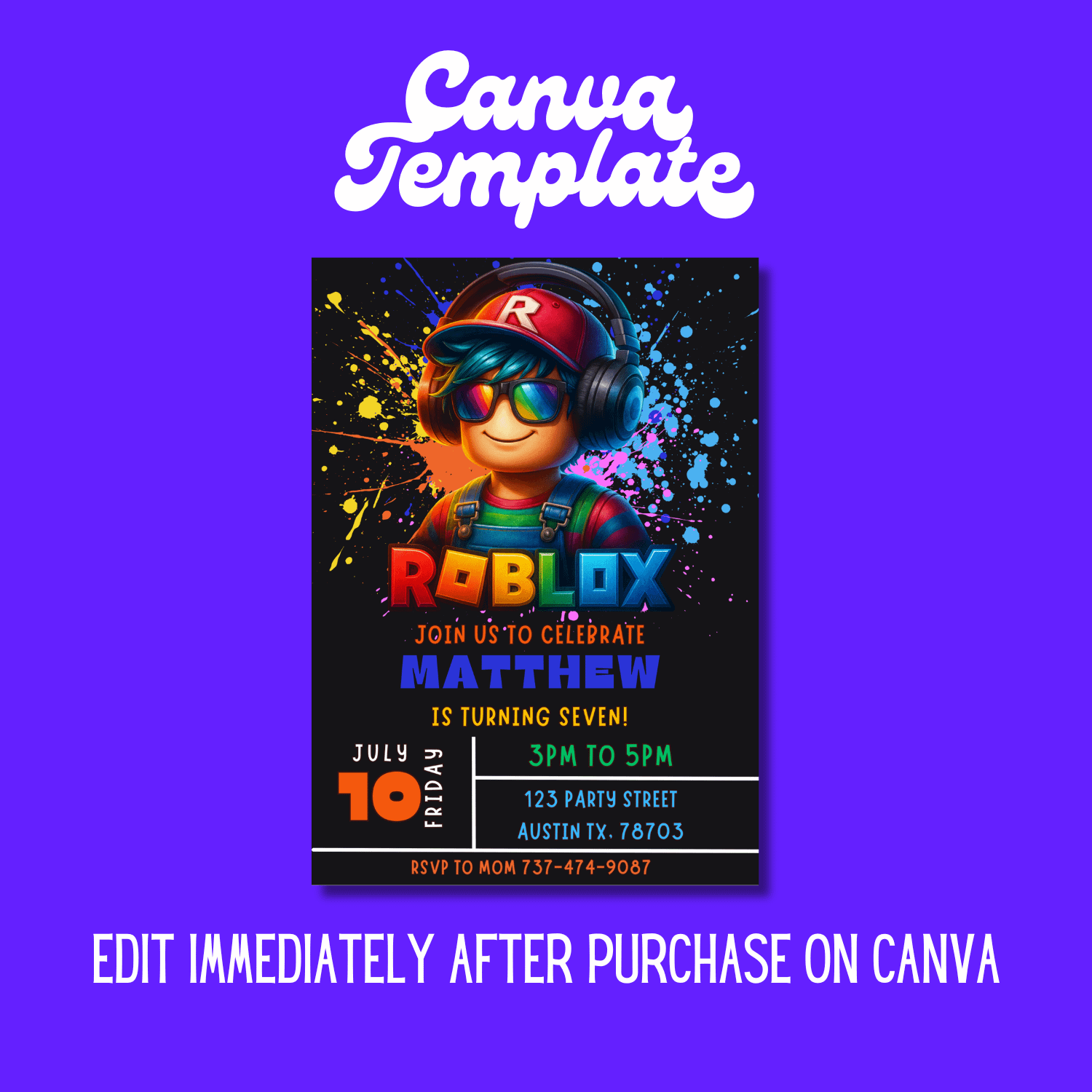 Roblox Birthday Invitation 5x7 | Editable Canva Template | Gamer Party Digital & Printable Invite for Kids product image (4)
