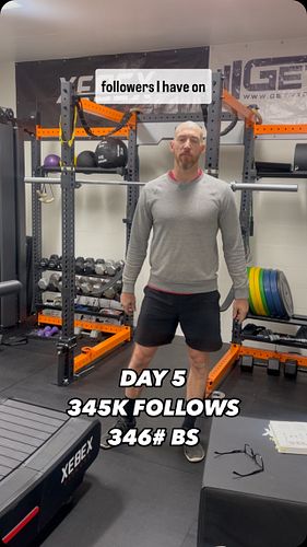 Day 5: 346K followers = 346# back squat
Book 1 and Book 2 on Amazon now!
Home gym by @getrxd