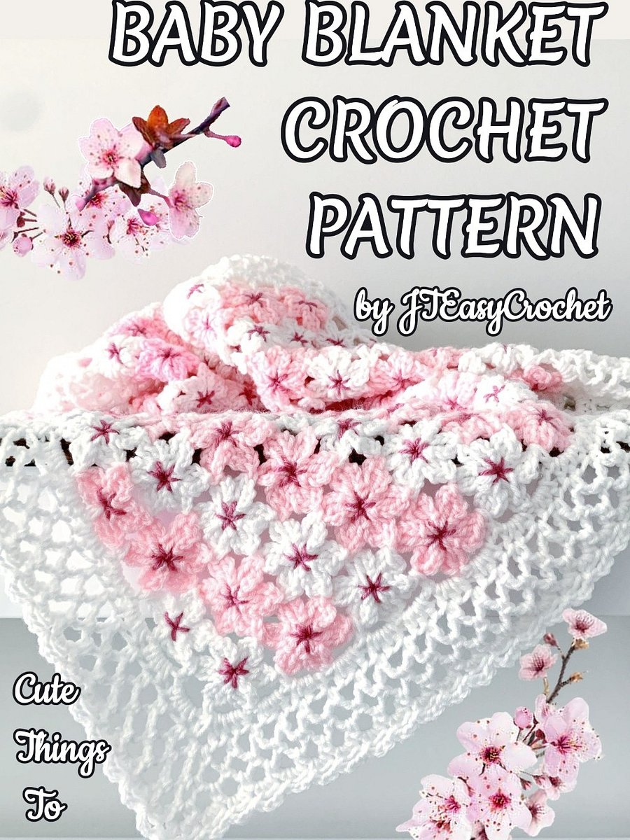 Cherry Blossom Flower Baby Blanket, Sakura Flower Motif Crochet Pattern for Floral Throw Blanket product image (8)