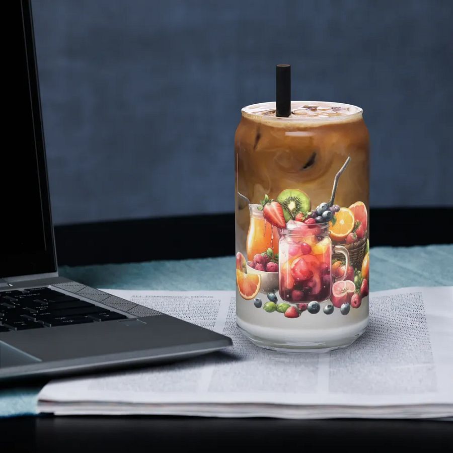Fruit juice with fruit slice mixed water affect design-02-Can-Shaped Glass product image (6)