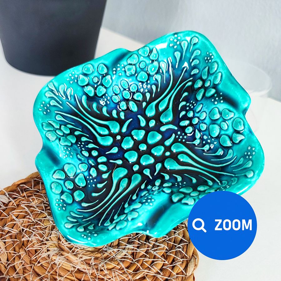 Ceramic turquoise ashtray, square (10 cm) — handmade pottery, handmade ceramic, home decor, handmade gift, Turkish ceramic product image (6)