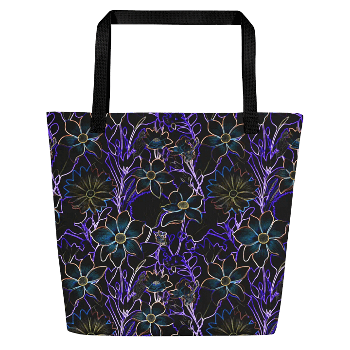 Trippy Floral Purple,Teal /All-Over Print Large Tote Bag w/ Pocket by Sublicolor product image (1)