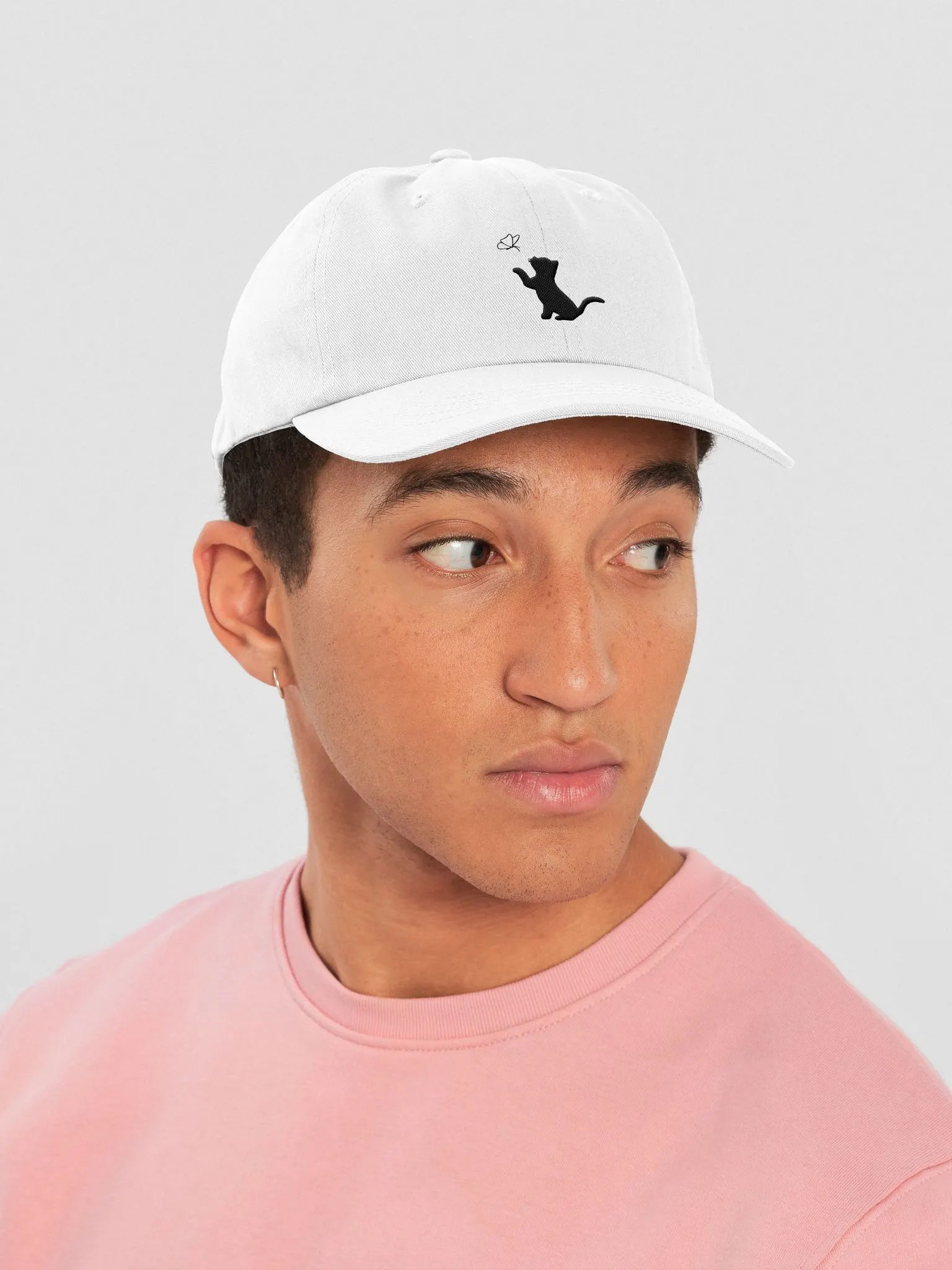 Outline Kitten and Butterfly Embroidered White Cap product image (6)