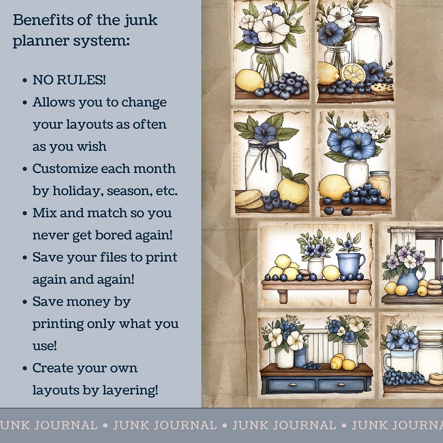 Blueberry Lemon Hibiscus - Printable Journal Cards V9 product image (4)