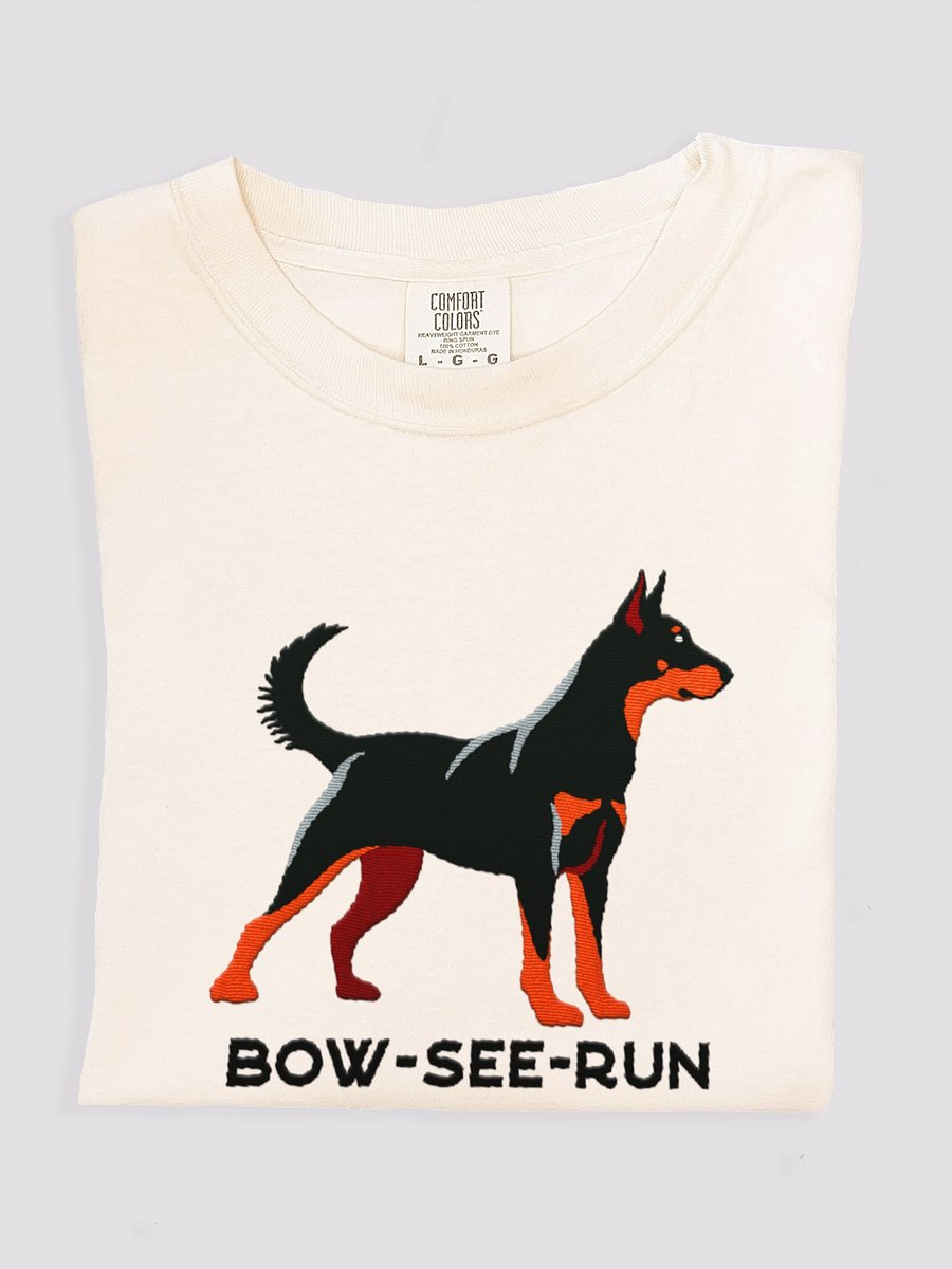 Bow-See-Run T-Shirt(Embroidered) of a Beauceron(Black & Tan, Cropped Ears) product image (1)