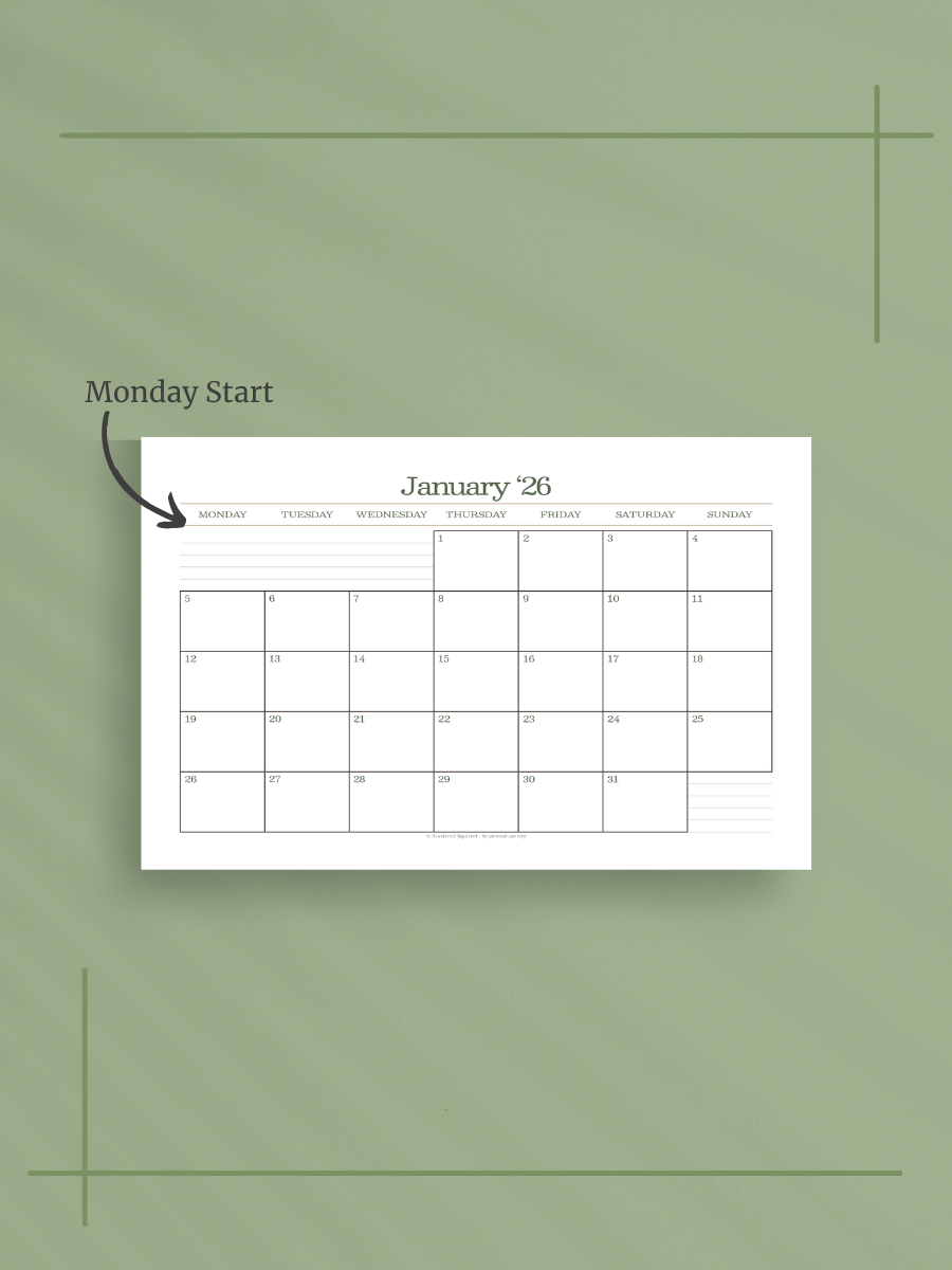 Forest Simplicity 2026 Calendar - Single Page per Month, Monday Start, Half Letter Size product image (2)