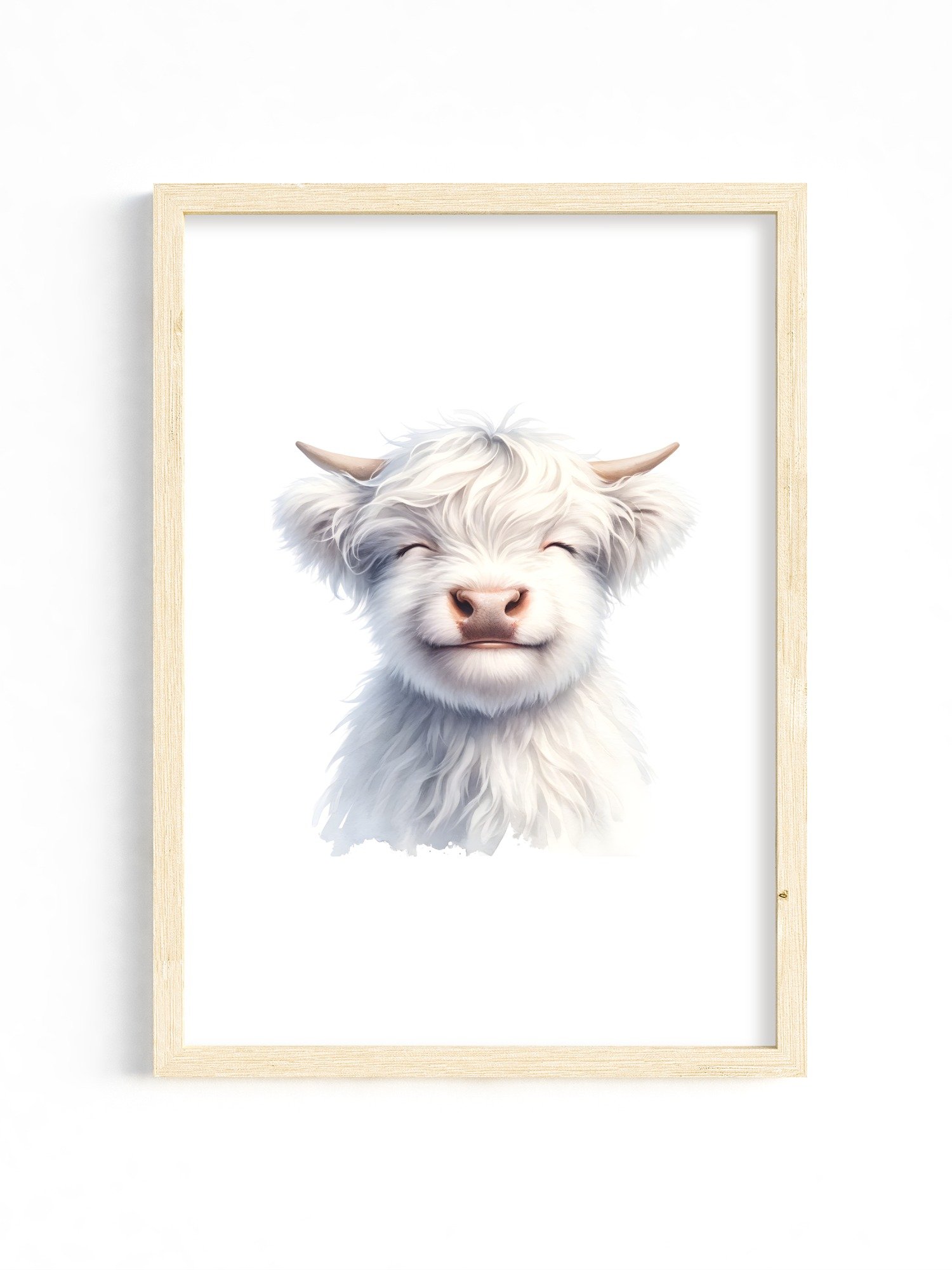 Happy White Highland Cow Nursery Print product image (1)