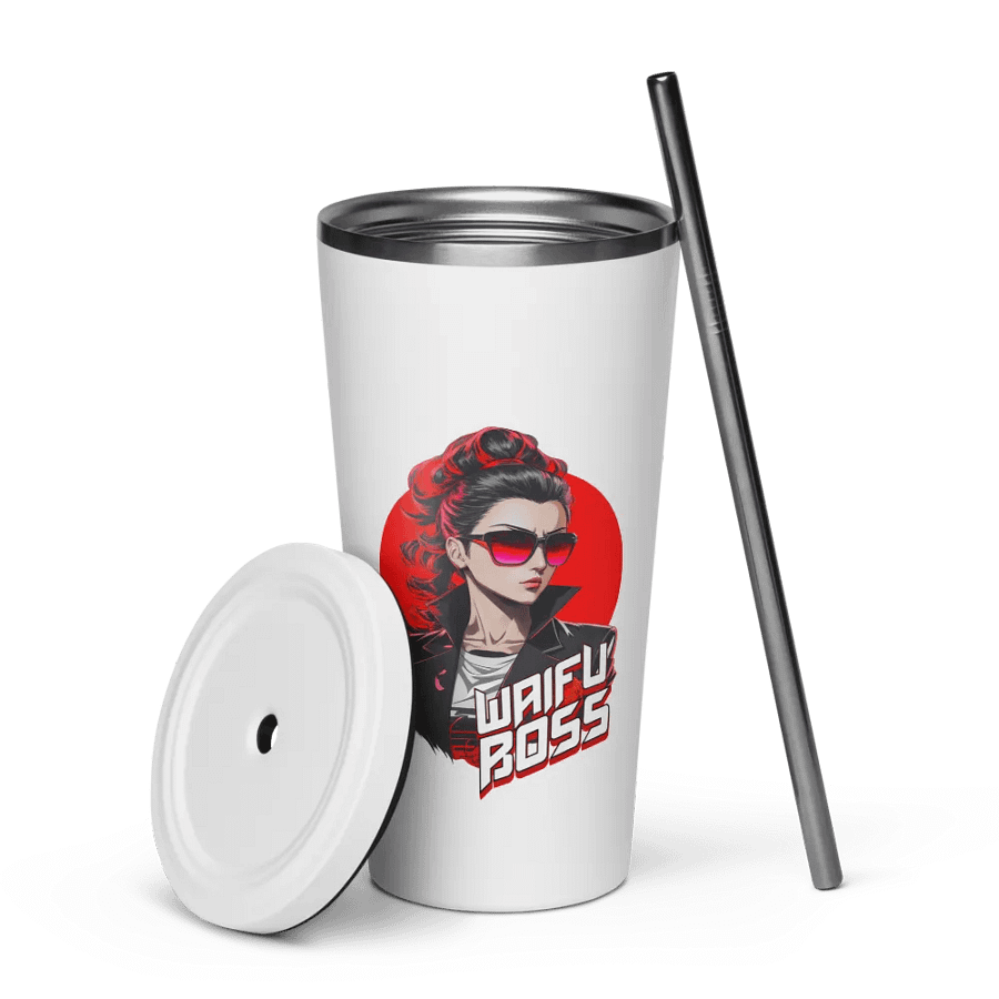 Waifu Boss 20 oz Tumbler Cup - White - Insulated Tumbler with a Straw v2 product image (7)