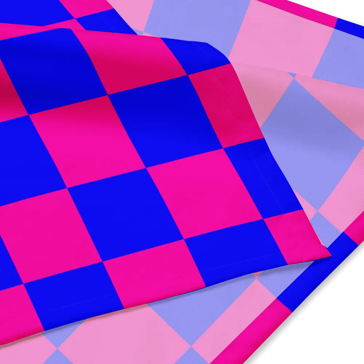 Cotton Candy Color Checkerboard Bandana, Bright Blue Pink Retro Style Checkers Summer Accessory product image (4)