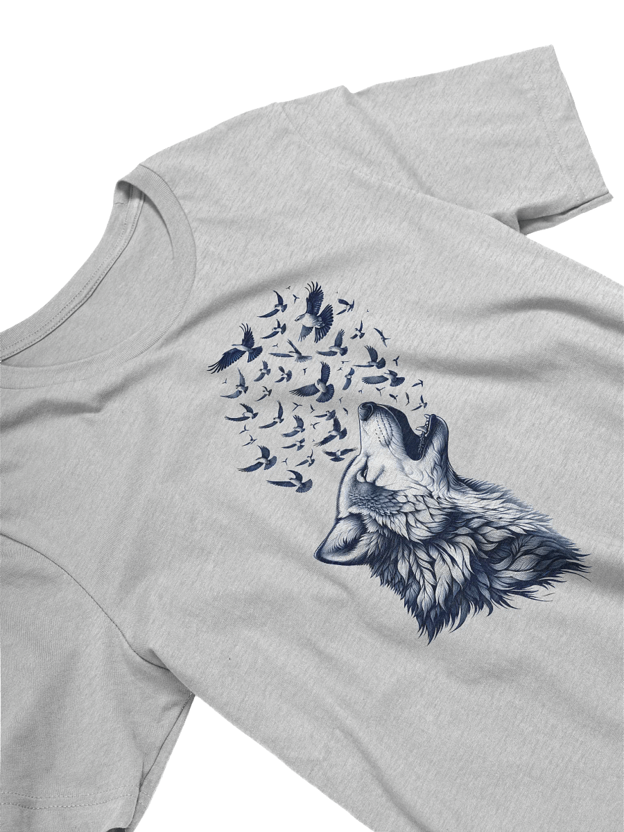 Wolf Howl T-Shirt, Majestic Wolf and Birds Graphic Tee, Nature Lover Shirt, Wildlife Art Unisex T-Shirt, Spiritual Animal Gift T-shirt product image (3)